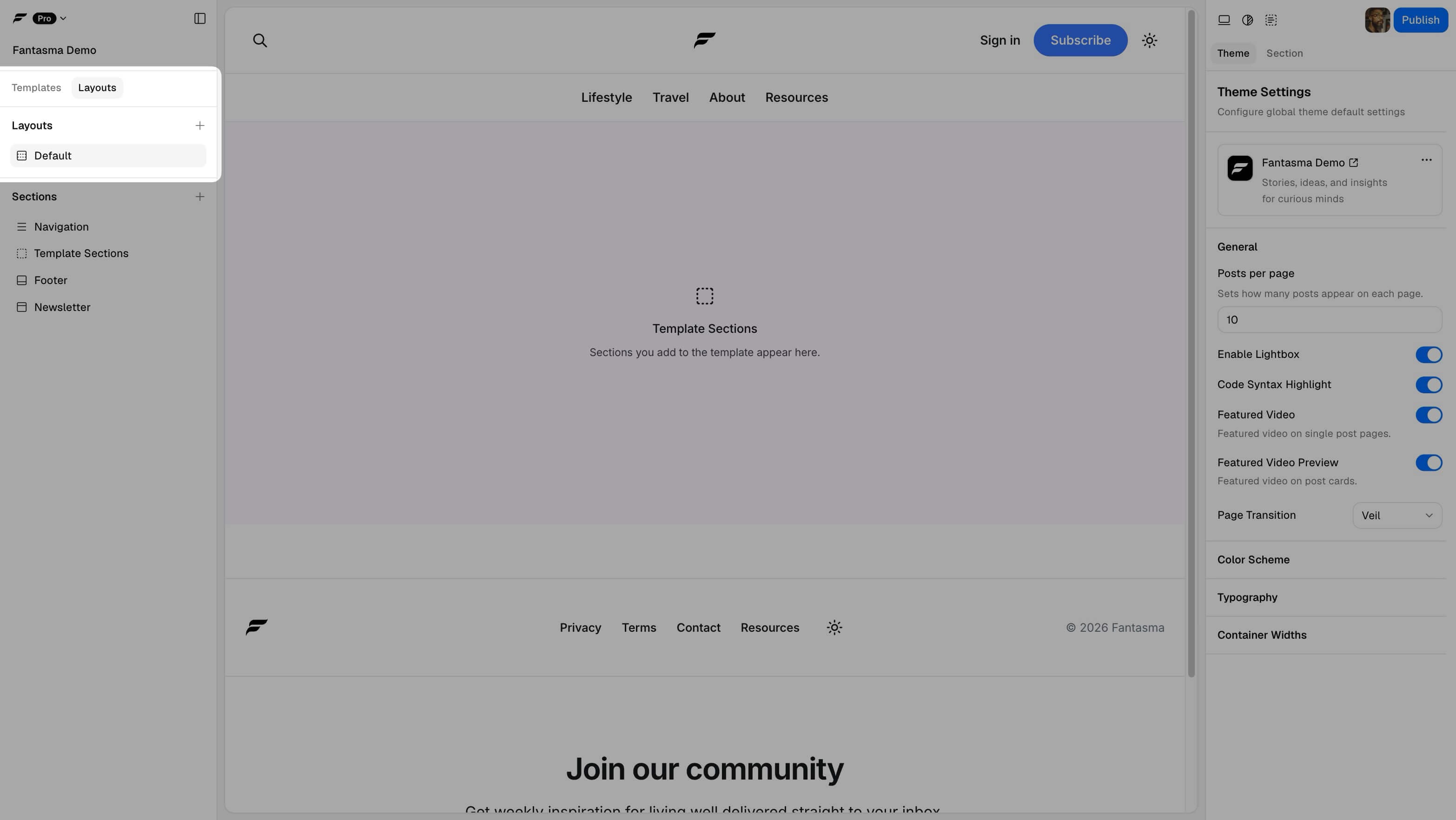 Fantasma builder UI - layouts