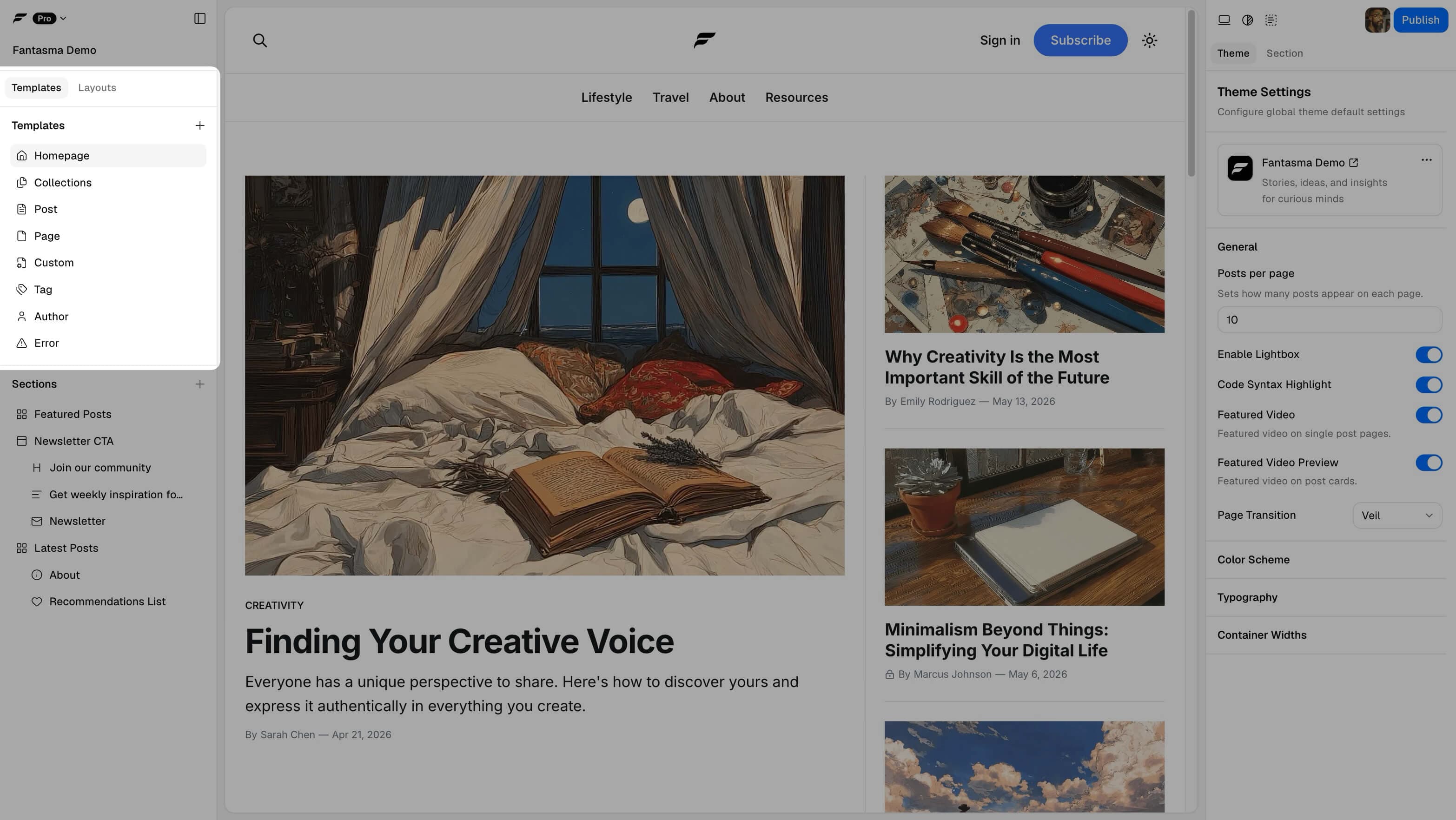 Fantasma builder UI - templates