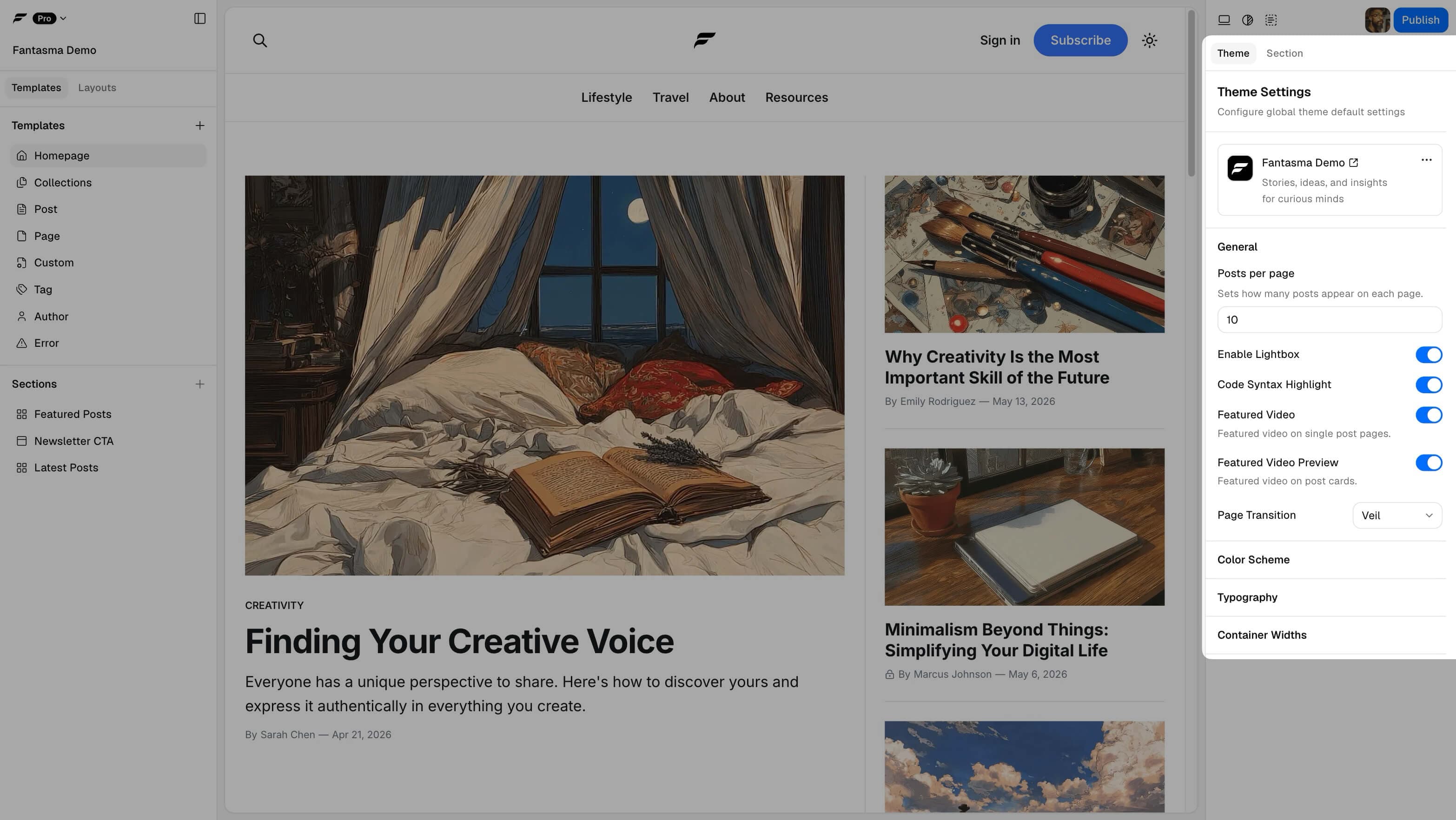 Fantasma builder UI - theme settings